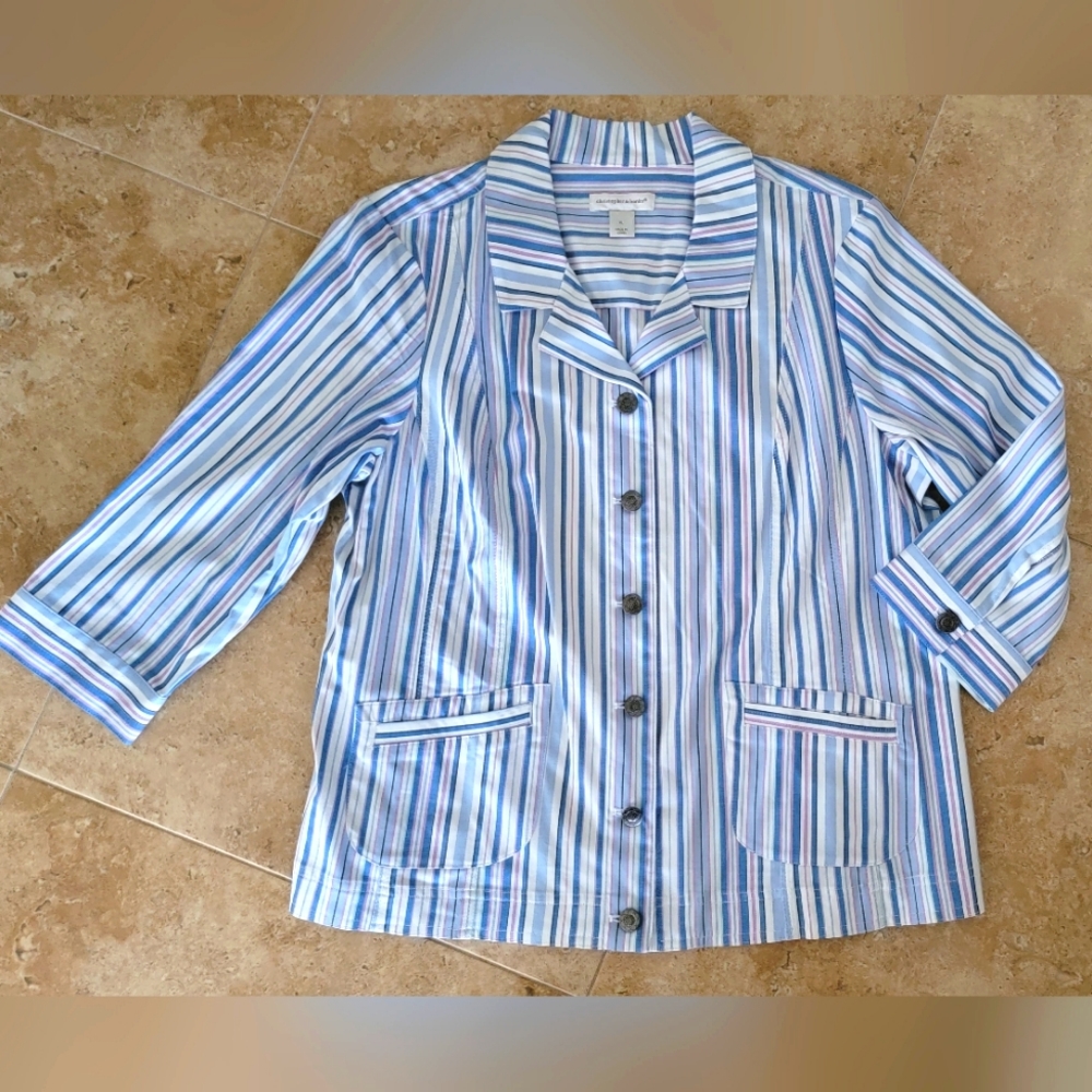 EUC Lightweight Jacket XL Blue White Button Front Christopher & Banks